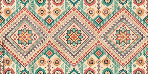 Geometric Floral Pattern, Teal, Orange, Pattern, Floral , Abstract , Design