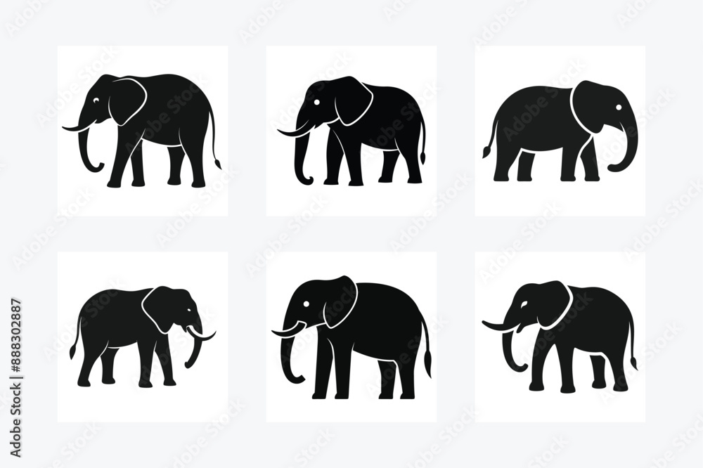 Obraz premium Set of elephant silhouette vector illustration.