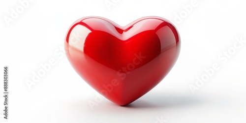 Glossy Red Heart on White Background, 3D Rendering, Heart Shape, Valentines Day, Love