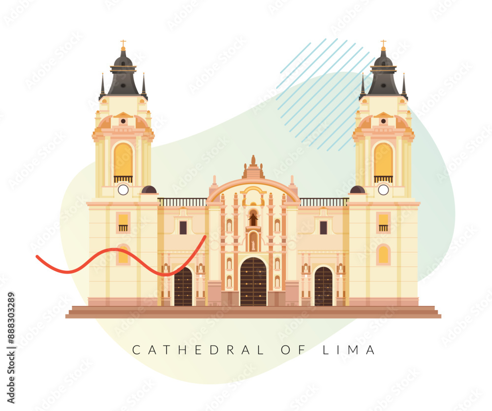 The Basilica Metropolitan Cathedral of Lima and Primate of Peru - Stock Illustration The Basilica Metropolitan Cathedral of Lima and Primate of Peru - Stock Illustration