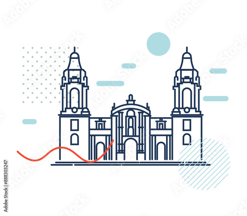 The Basilica Metropolitan Cathedral of Lima and Primate of Peru - Stock Illustration