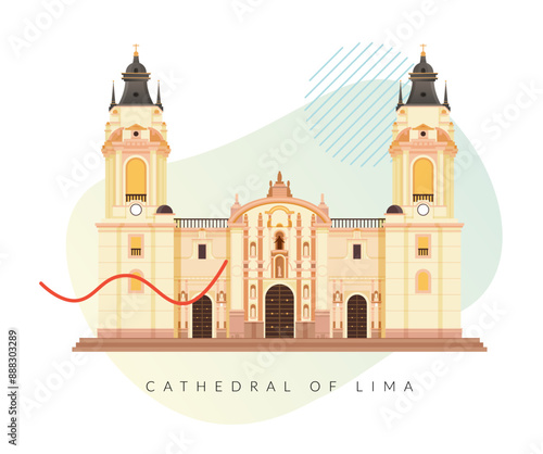 The Basilica Metropolitan Cathedral of Lima and Primate of Peru - Stock Illustration