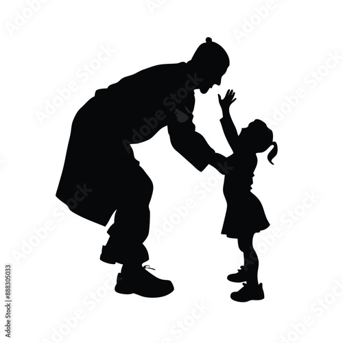 grandfather playing with his grandson, vector silhouettes 
