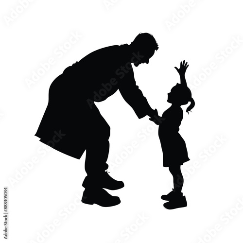 grandfather playing with his grandson, vector silhouettes 