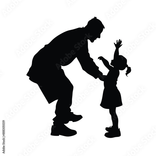 grandfather playing with his grandson, vector silhouettes 