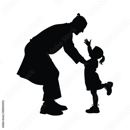 grandfather playing with his grandson, vector silhouettes 