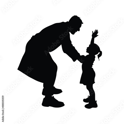 grandfather playing with his grandson, vector silhouettes 