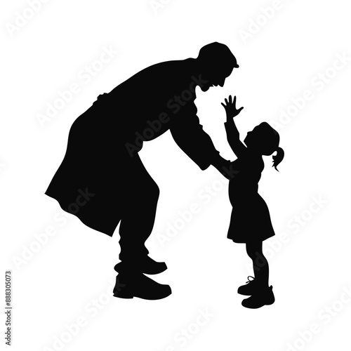 grandfather playing with his grandson, vector silhouettes 