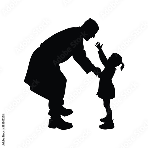 grandfather playing with his grandson, vector silhouettes 