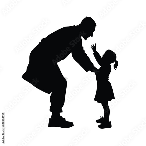 grandfather playing with his grandson, vector silhouettes 