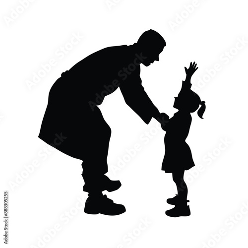 grandfather playing with his grandson, vector silhouettes 