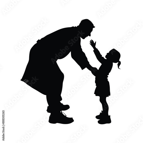 grandfather playing with his grandson, vector silhouettes 