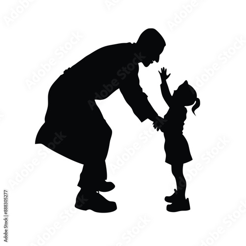 grandfather playing with his grandson, vector silhouettes 