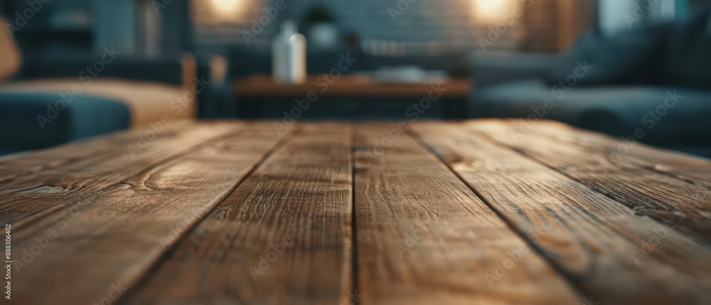 The polished wooden table top stands in an ultramodern