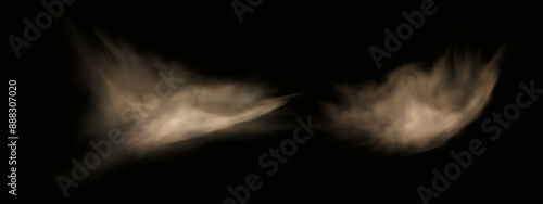 Vector background of a sand explosion with dirt and cloud smoke. Brown sandstorm splash and  dirty ground with a textured wind effect.Yellow flying particles and stone.