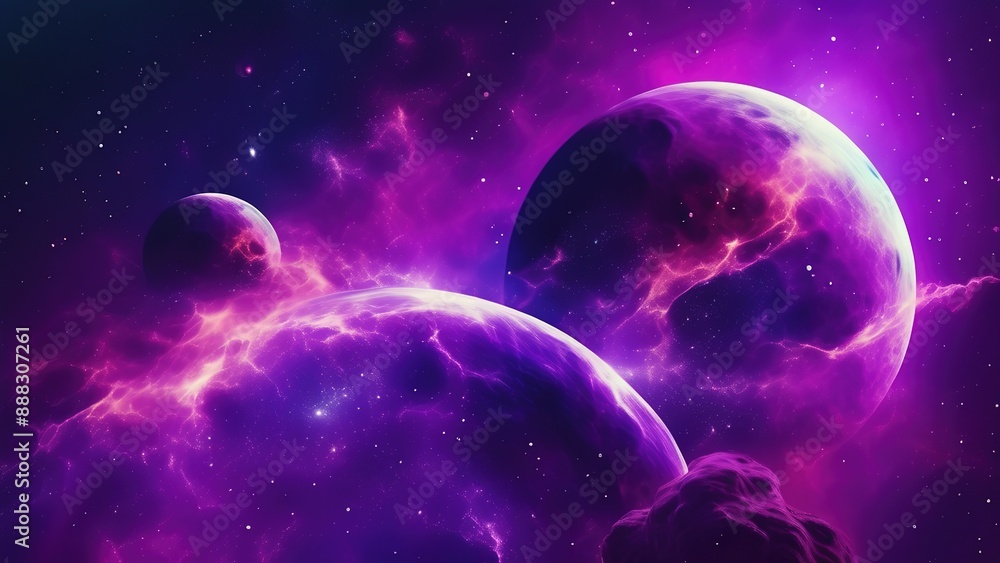 Fototapeta premium Purple background with nebula space and star