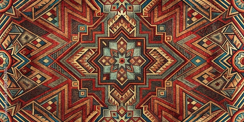 Symmetrical Abstract Geometric Pattern in Brown, Red and Blue, Geometric Pattern, Abstract Art, Pattern Design, Abstract