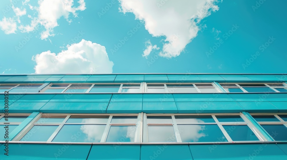 Building in school with blue sky viewed Building in school with blue sky viewed