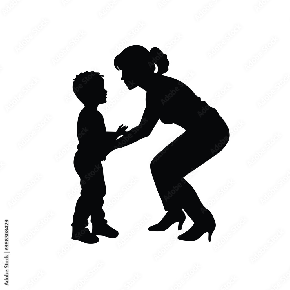 mother and her child enjoying a moment, silhouette vector art illustration mother and her child enjoying a moment, silhouette vector art illustration