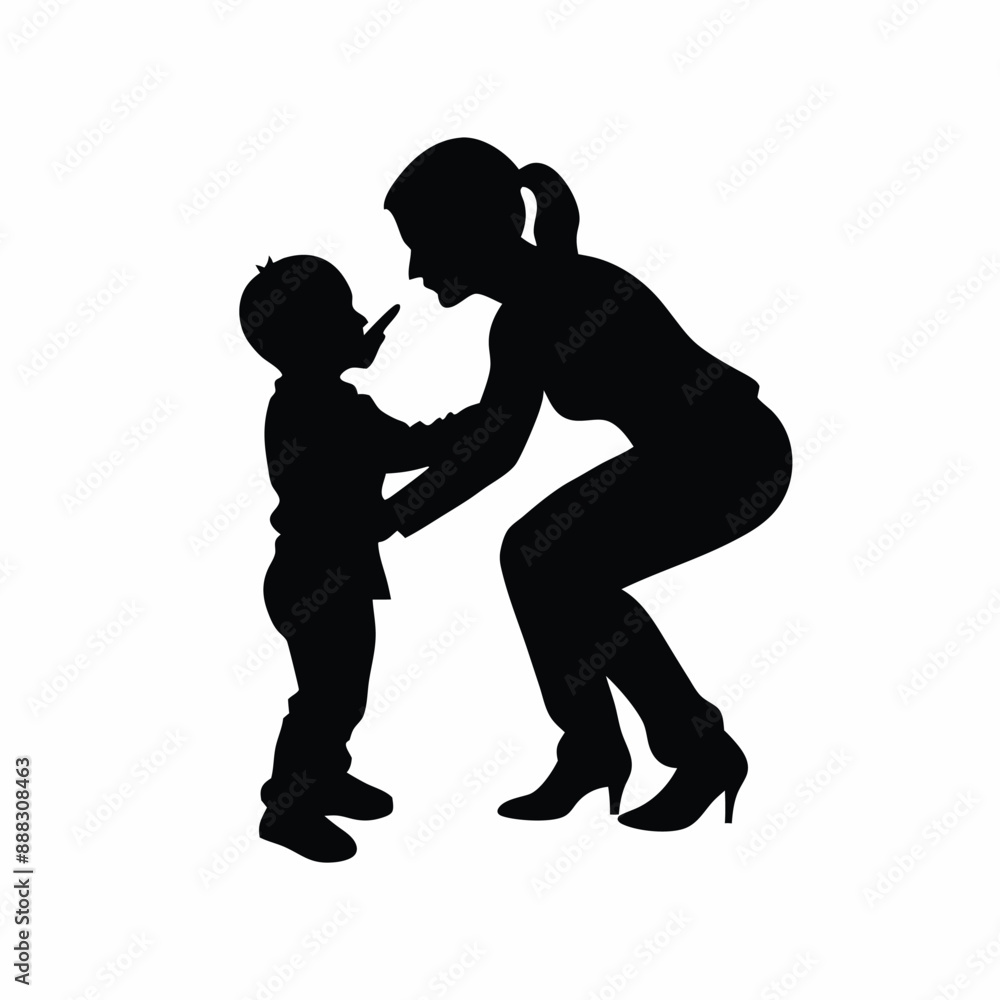 mother and her child enjoying a moment, silhouette vector art illustration mother and her child enjoying a moment, silhouette vector art illustration