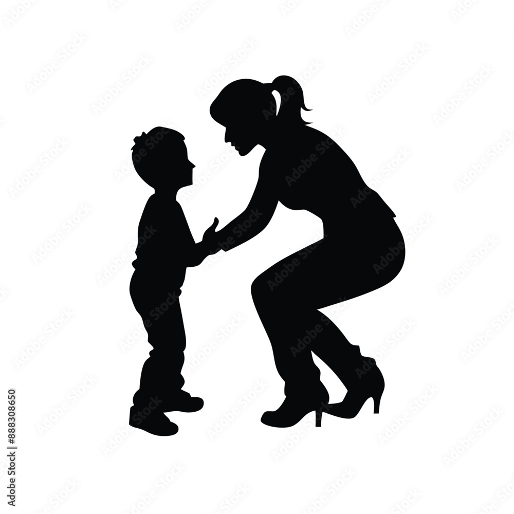 mother and her child enjoying a moment, silhouette vector art illustration mother and her child enjoying a moment, silhouette vector art illustration