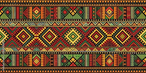 Vibrant African Tribal Geometric Pattern, Digital Illustration, Colorful Geometric Shapes, Seamless Pattern, African Art, tribal, pattern photo