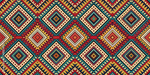 Vibrant Geometric Pattern - Digital Mosaic Design, Native, Aztec, Tribal, Geometric