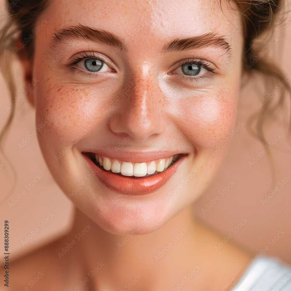Obraz premium A Young Woman's Radiant Smile, Captured in a Moment of Pure Joy
