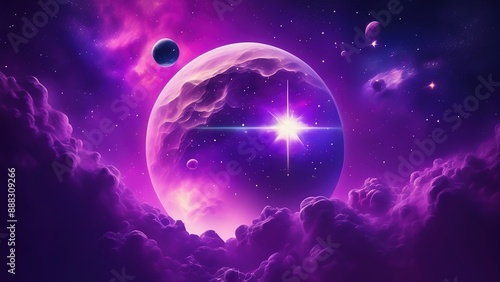 Fototapeta Naklejka Na Ścianę i Meble -  Purple background with nebula space and star
