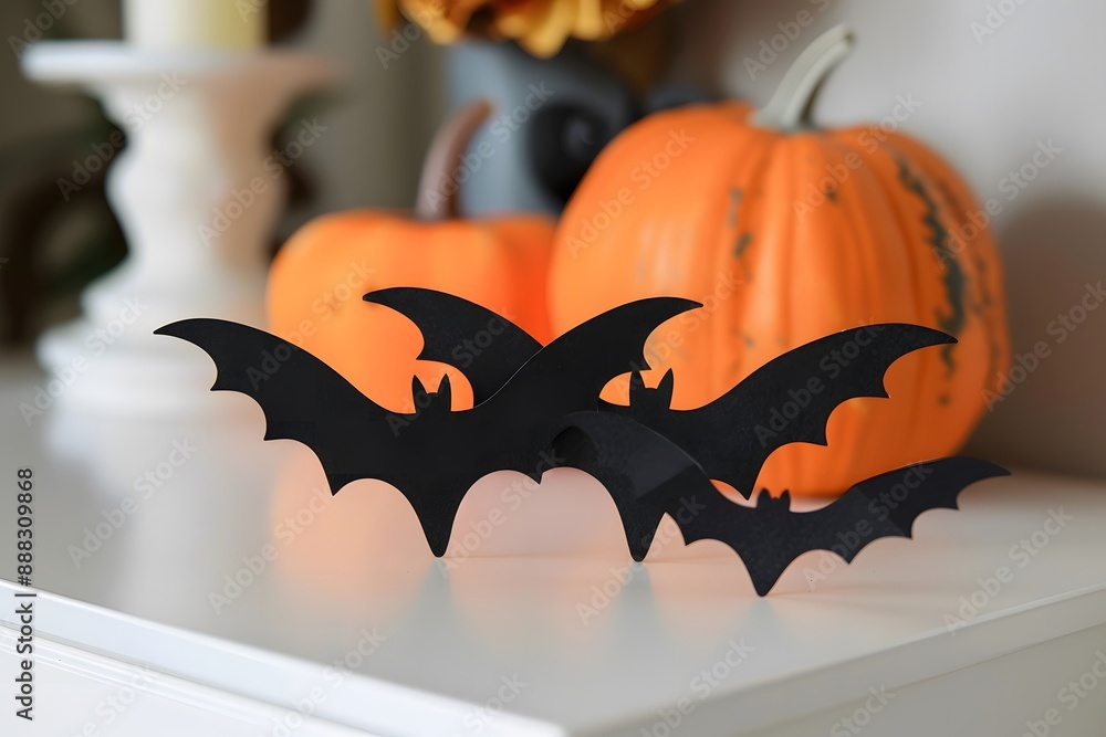 Fototapeta premium Halloween bats and pumpkins.