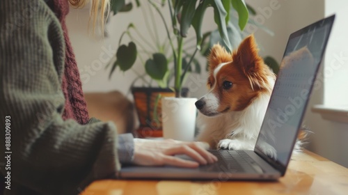 The dog and laptop work photo