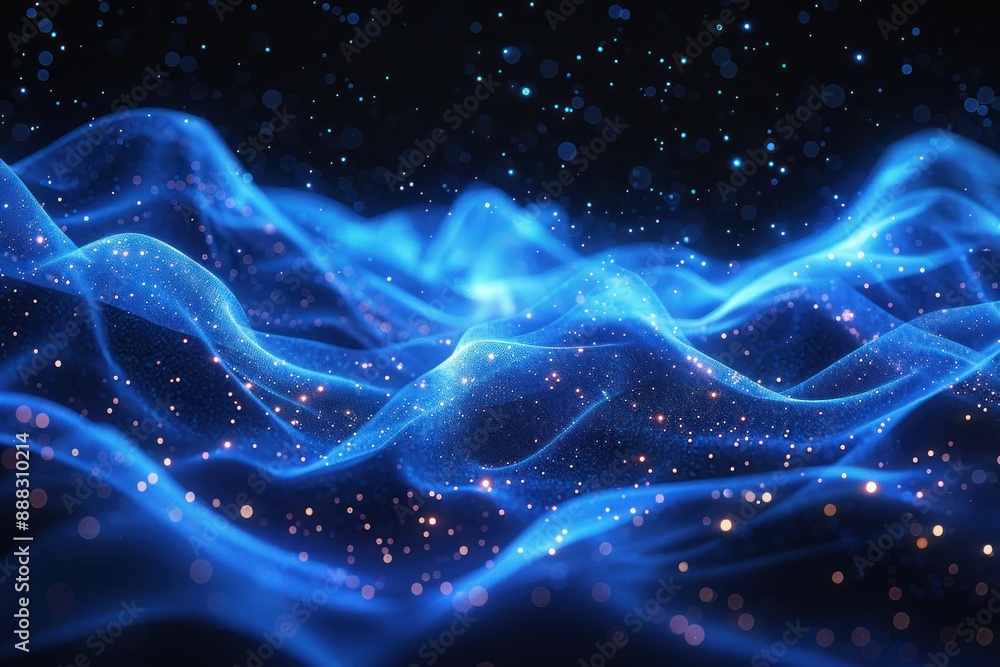 Fototapeta premium Abstract Blue Waves with Glittering Dust