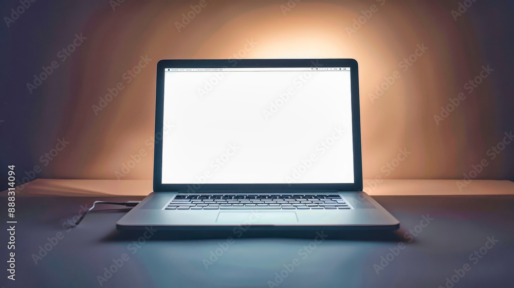 Fototapeta premium A Glowing Laptop Screen in the Darkness of Night