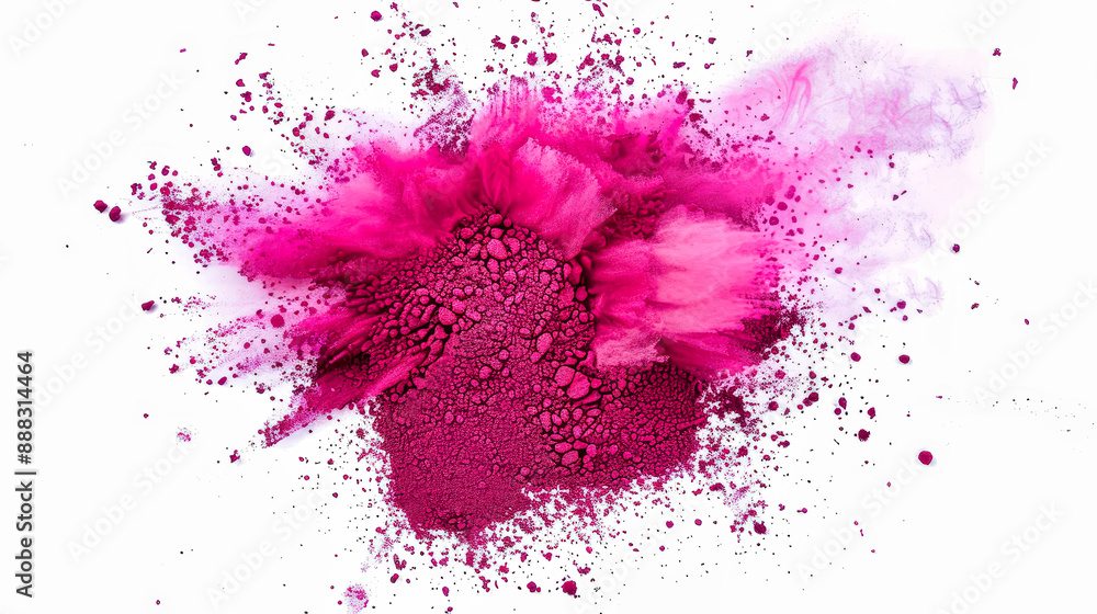 A Vivid Burst of Magenta Powder Explodes Against a Pristine White Background A Vivid Burst of Magenta Powder Explodes Against a Pristine White Background