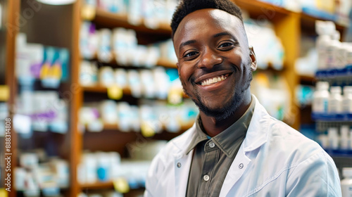 A Pharmacist's Warm Smile in a Busy Pharmacy