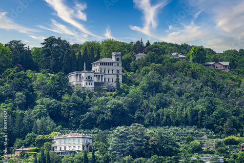 A view of Villa Dosso Pisani on Lake Como from the city of Como photo