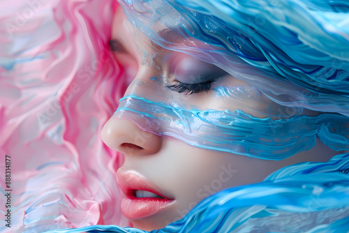 Artistic Portrait with Blue and Pink Elements photo