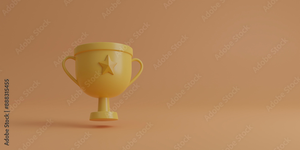 trophy cup on yellow background. winner trophy cup cartoon 3d rendering. trophy cup on yellow background. winner trophy cup cartoon 3d rendering.