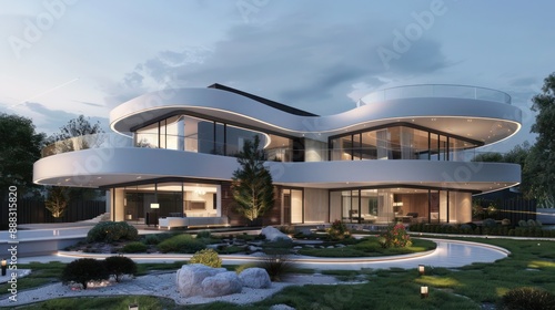 Wallpaper Mural contemporary suburban home with an organic, flowing design that mimics the natural curves of the surrounding landscape Torontodigital.ca