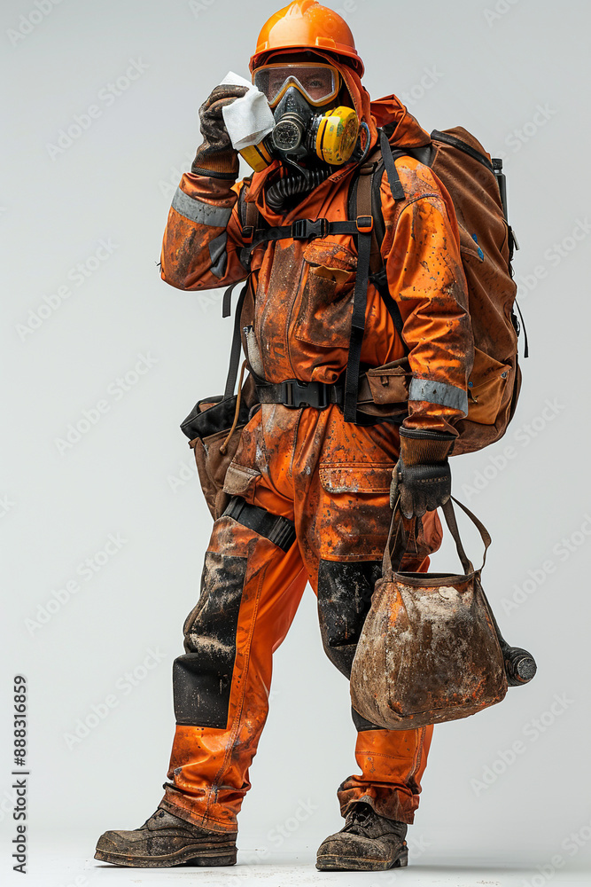 A young workman, full body wearing safety wear A young workman, full body wearing safety wear