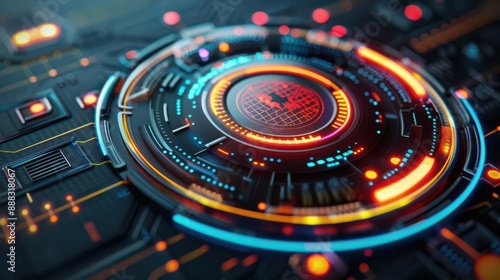 Wallpaper Mural Futuristic biometric device displaying holographic diagnostics in neon colors against a dark background Torontodigital.ca