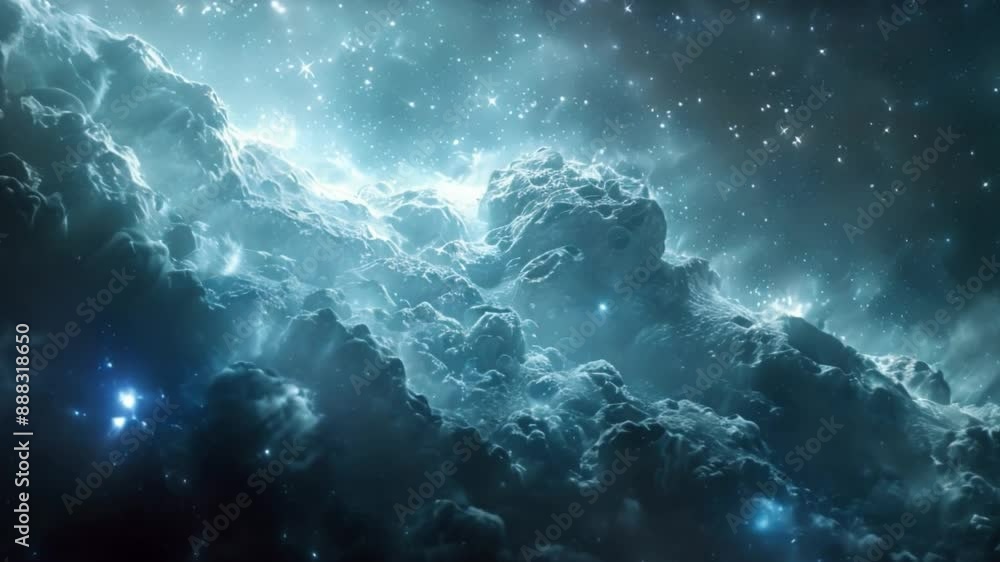 Space Rocks Blue A distant asteroid is revealed by a spacecraft, showing its rocky ...