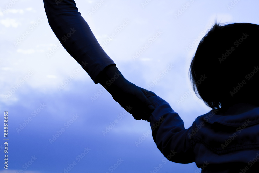 happy parent with child in the park outdoors silhouette happy parent with child in the park outdoors silhouette