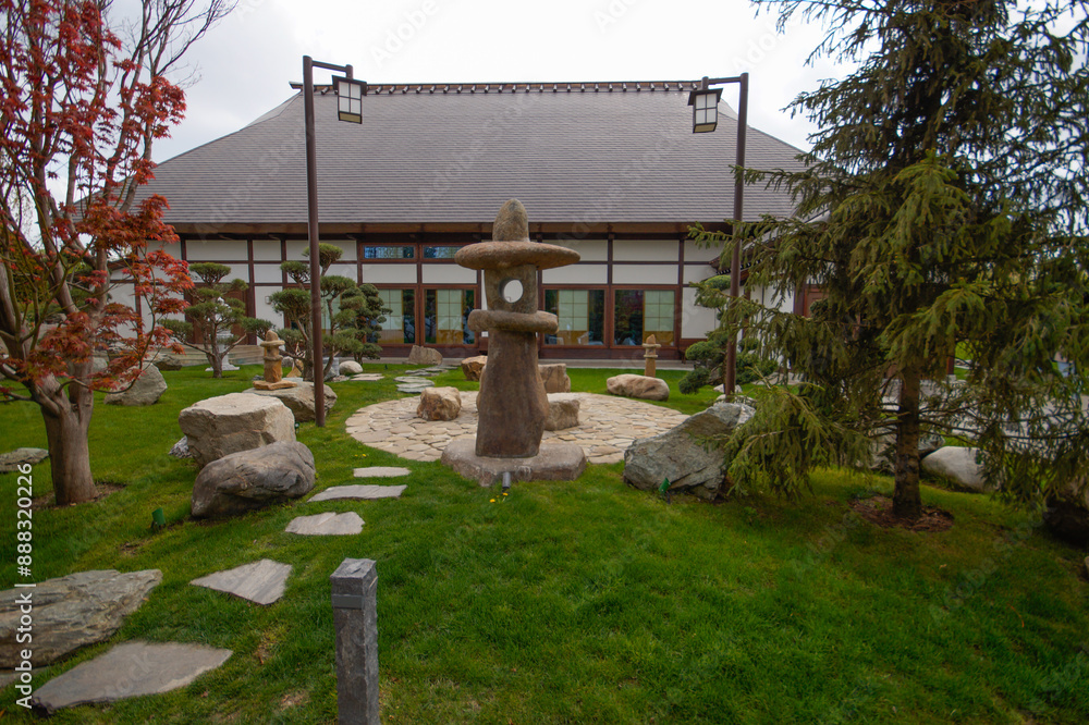 A picturesque place in the Japanese garden Krasnodar. Public landscape of Galician Park. Krasnodar, Russia. April 20, 2024