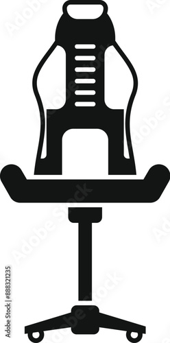 Black silhouette of a modern gaming chair featuring an ergonomic backrest and adjustable height for maximum comfort during long gaming sessions