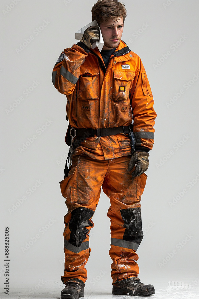 A young workman, full body wearing safety wear A young workman, full body wearing safety wear