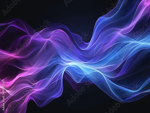 Striking abstract design of blue and purple waves on black, vector illustration for high-resolution banners.