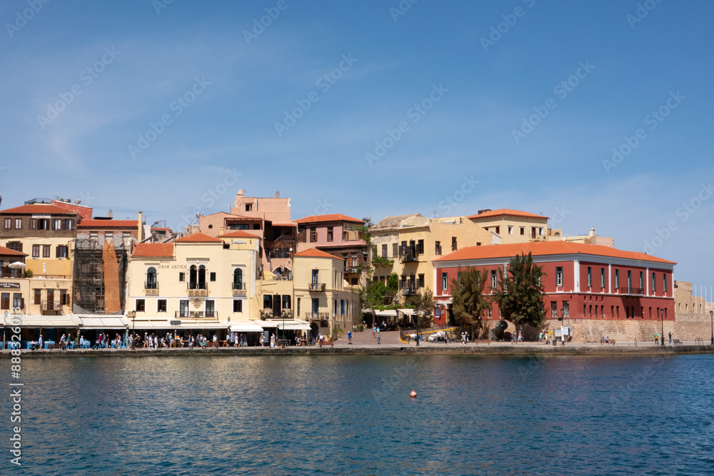View over Rethymno harbour on the old Venetian city, lots of terraces near the water View over Rethymno harbour on the old Venetian city, lots of terraces near the water