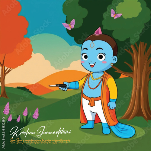  Happy Krishna Janmashtami illustration of Lord Krishna