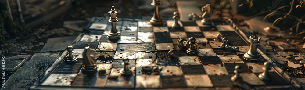 A Chessboard in Mid-Game, Abandoned , plans gone awry or giving up. A Chessboard in Mid-Game, Abandoned , plans gone awry or giving up.
